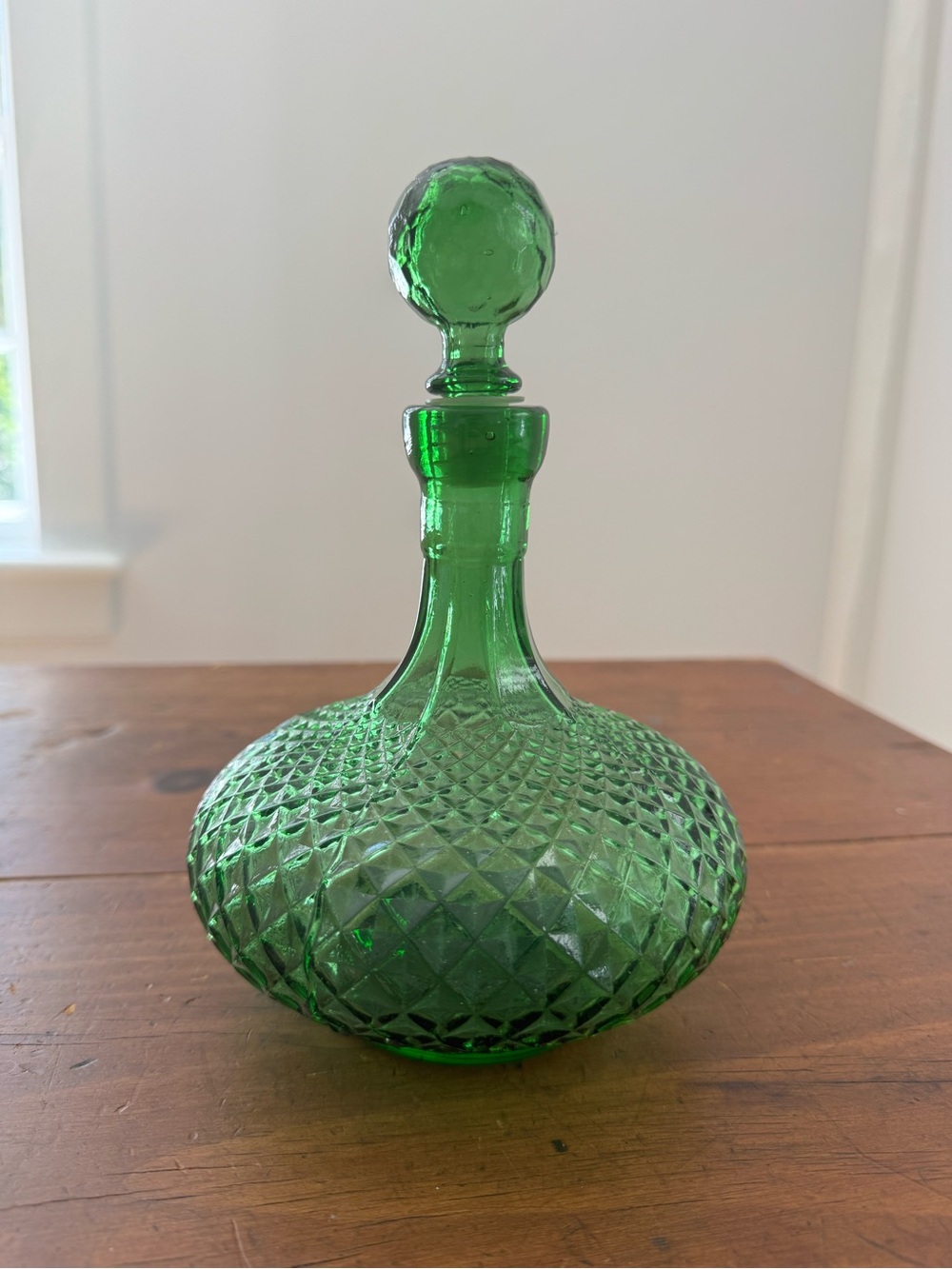 Green Italian Empoli Diamond Pattern Glass Decanter